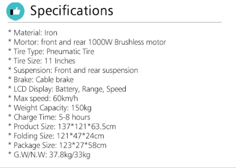 AKEZ LX11SQ Dual Motors 1000W 11 Inches Electric Scooter W/ Seat Vacuum Tyre Front& Rear Suspension