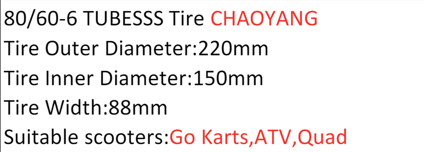 80/60-6 tubeless tire